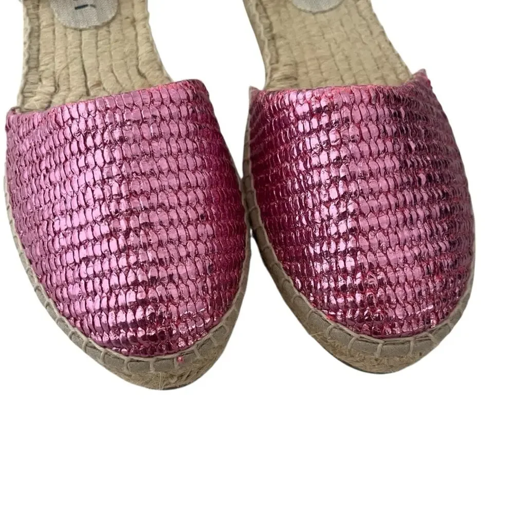 Manebi Valenciana espadrille Mettalic pink Raffia canvas Sz 39 boho chic summer